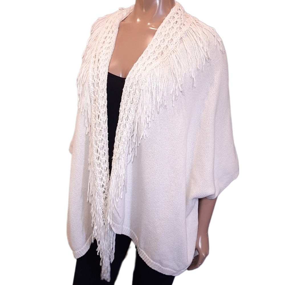 House Of Harlow Cardigan Sweater Fringe Crochet Macrame Cream Womens One Size